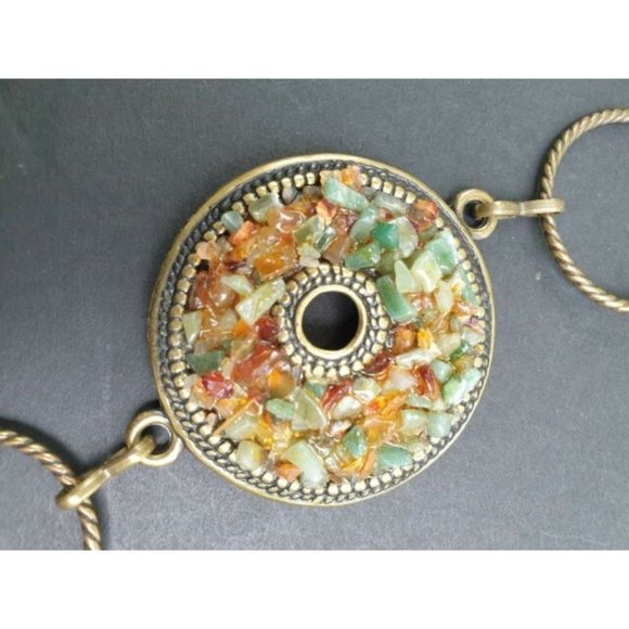 Womens Boho Silver Tone Belt W/ Medallion W/ Crushed Stone Accents Adjustable - Picture 11 of 12